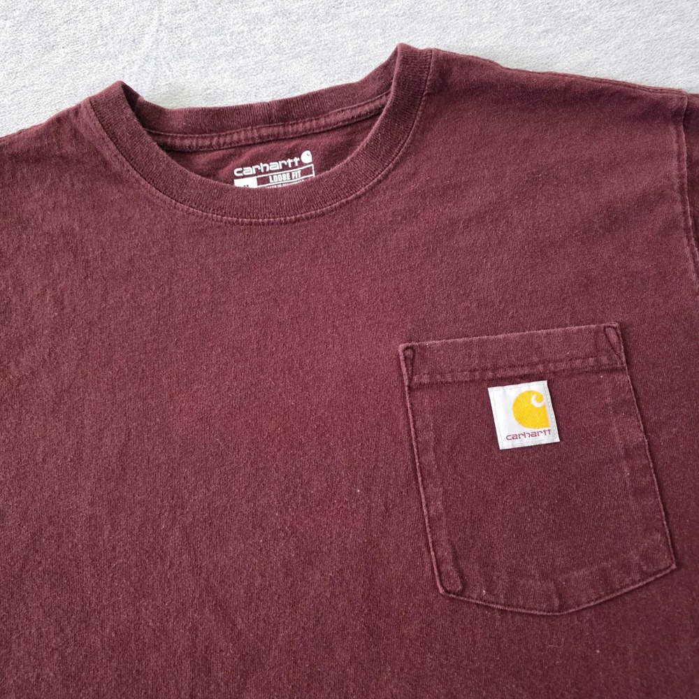 Carhartt K87 Mens Loose Fit Heavyweight Pocket T-Shirt Burgundy Maroon Medium
